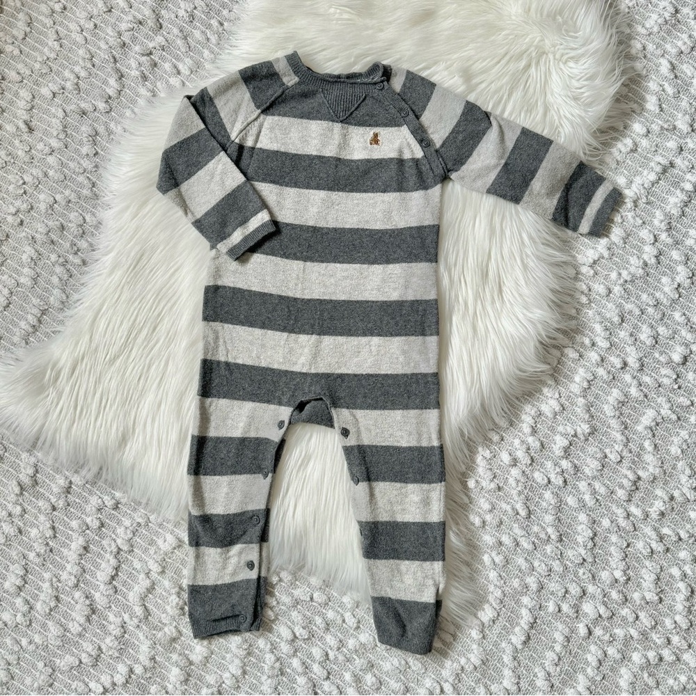 GAP Gray and Cream Striped Jumpsuit